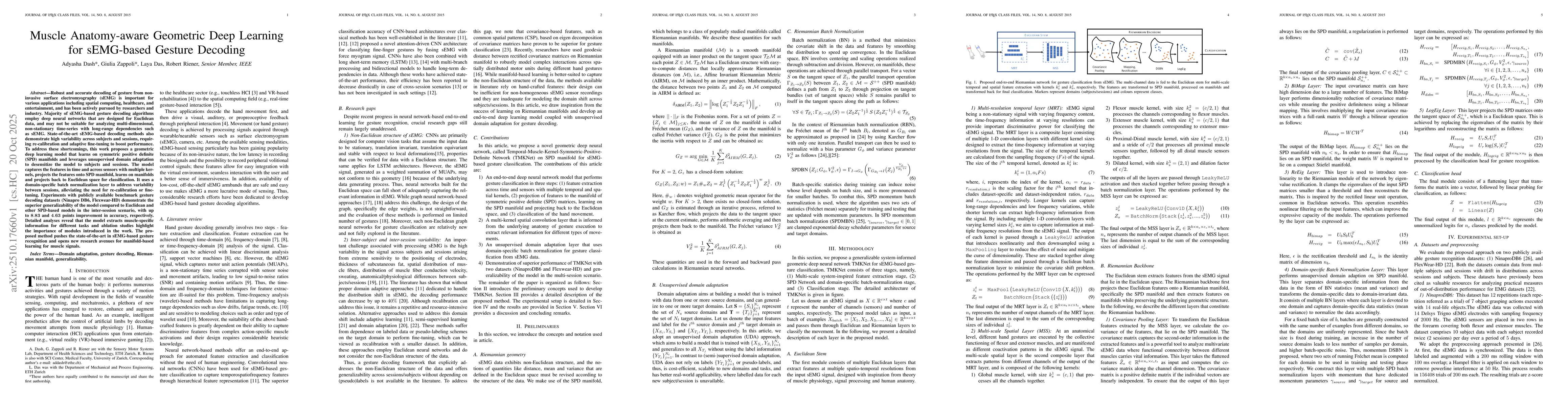 Thumbnail for Muscle Anatomy-aware Geometric Deep Learning for sEMG-based Gesture
  Decoding