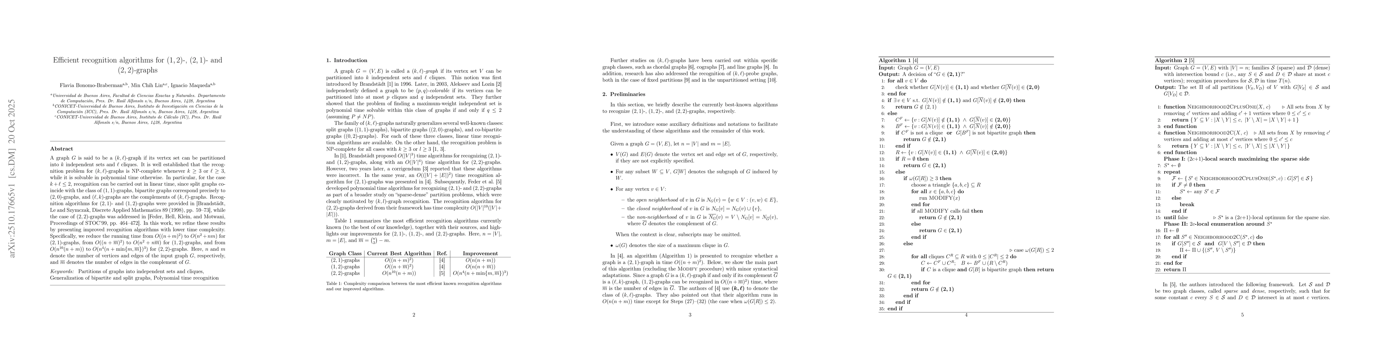 Thumbnail for Efficient recognition algorithms for $(1,2)$-, $(2,1)$- and
  $(2,2)$-graphs