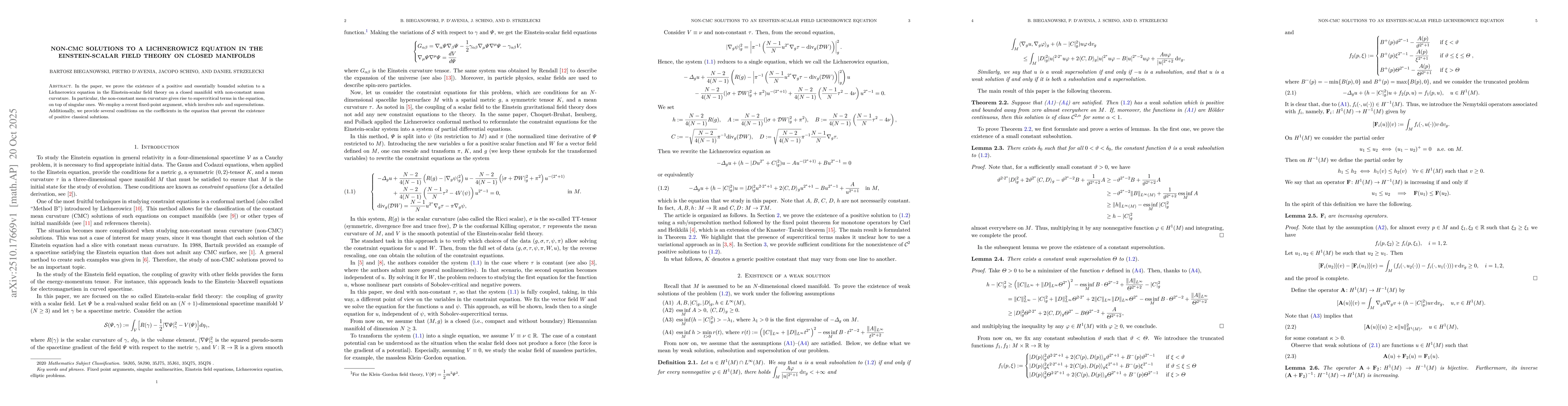 Thumbnail for Non-CMC solutions to a Lichnerowicz equation in the Einstein-scalar
  field theory on closed manifolds