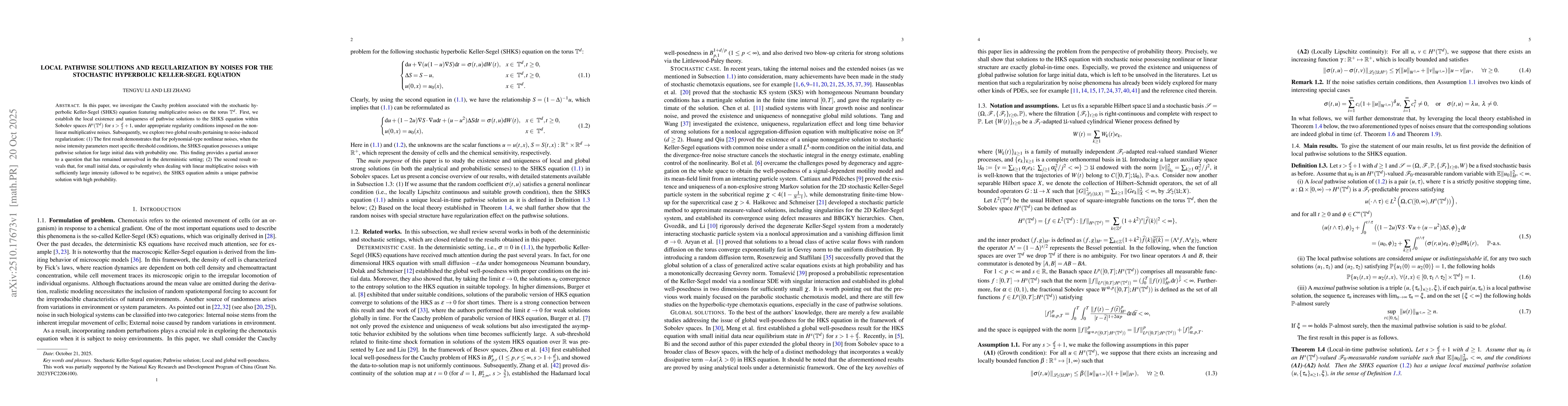 Thumbnail for Local pathwise solutions and regularization by noises for the stochastic
  hyperbolic Keller-Segel equation