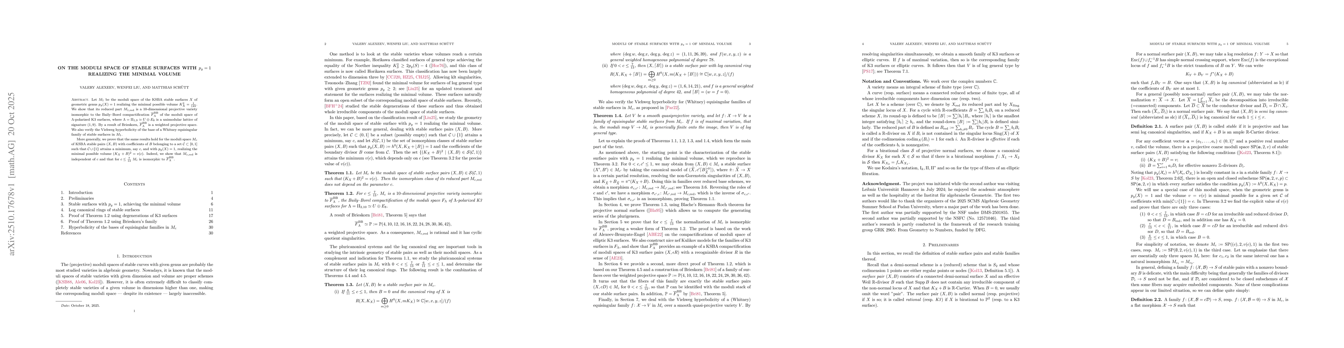 Thumbnail for On the moduli space of stable surfaces with $p_g=1$ realizing the
  minimal volume