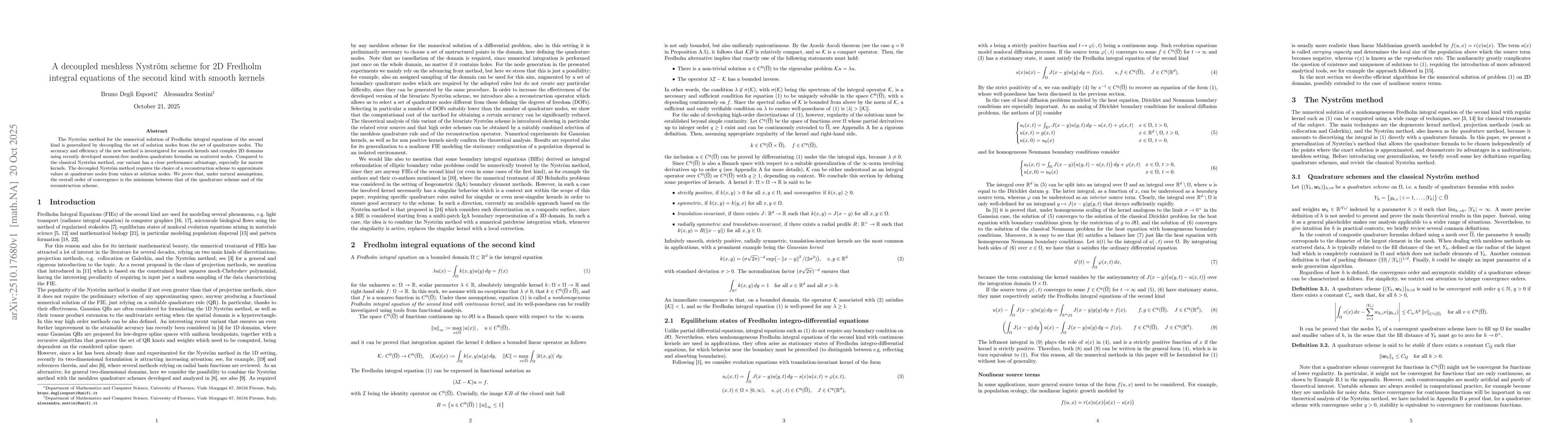 Thumbnail for A decoupled meshless Nyström scheme for 2D Fredholm integral equations
  of the second kind with smooth kernels