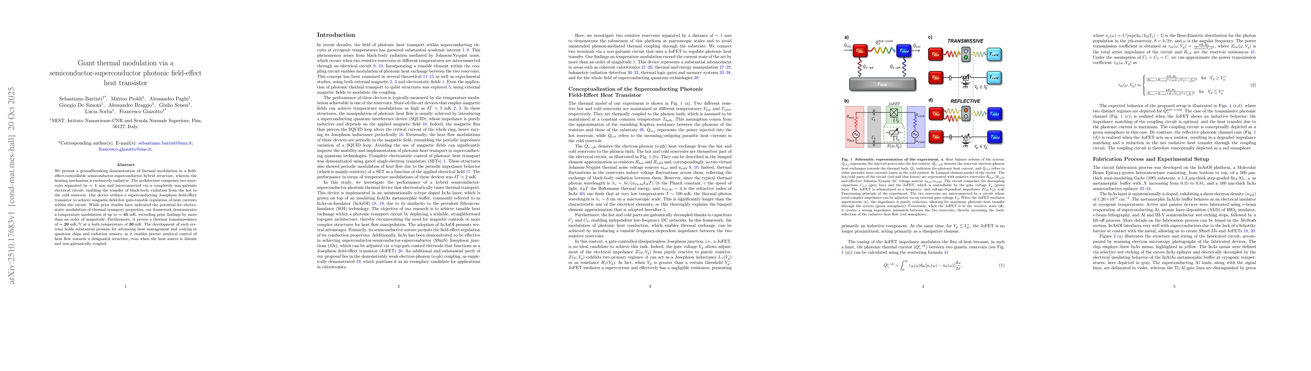 Thumbnail for Giant thermal modulation via a semiconductor-superconductor photonic
  field-effect heat transistor