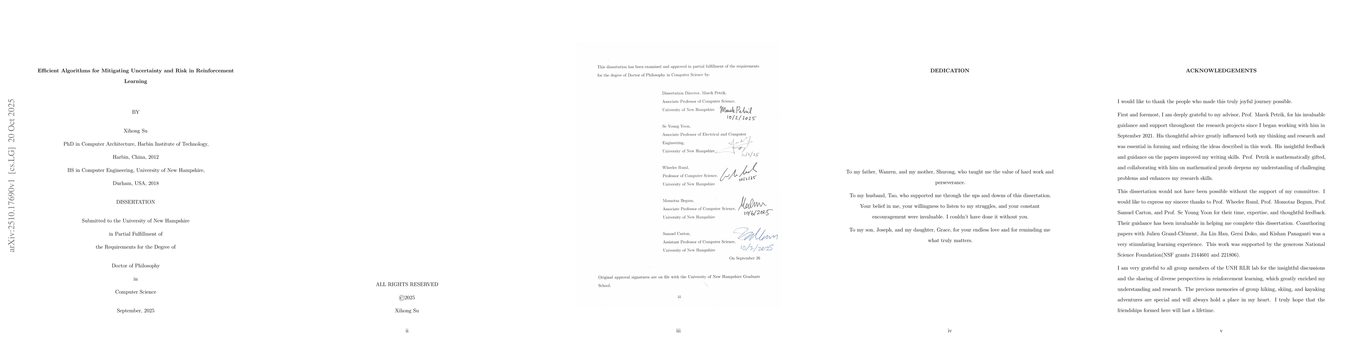 Thumbnail for Efficient Algorithms for Mitigating Uncertainty and Risk in
  Reinforcement Learning