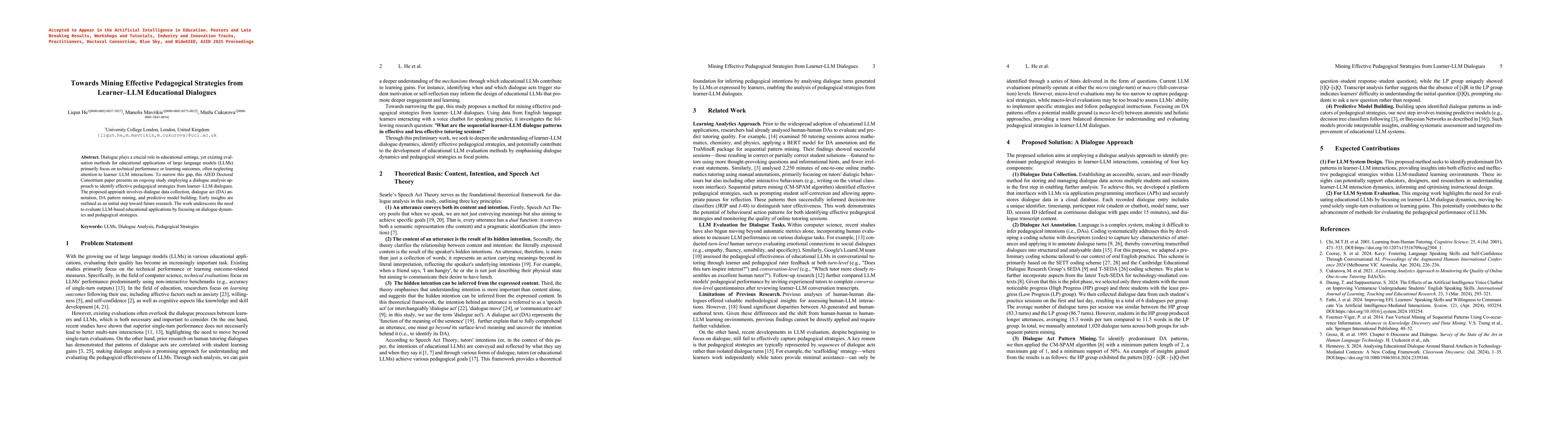 Thumbnail for Towards Mining Effective Pedagogical Strategies from Learner-LLM
  Educational Dialogues