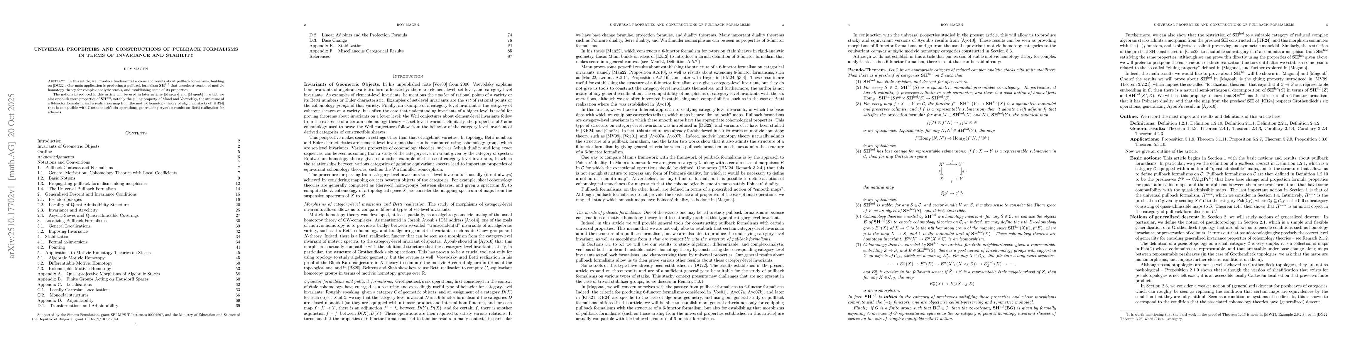 Thumbnail for Universal Properties and Constructions of Pullback Formalisms in Terms
  of Invariance and Stability