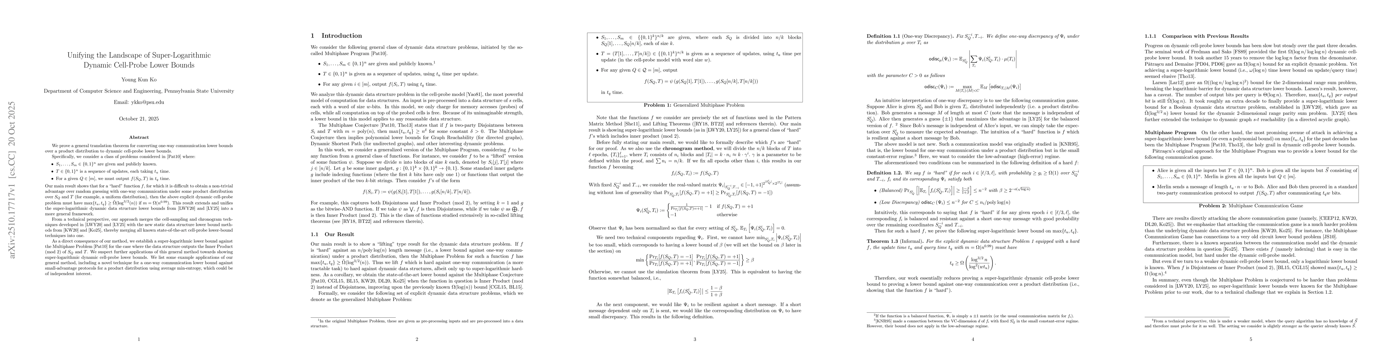 Thumbnail for Unifying the Landscape of Super-Logarithmic Dynamic Cell-Probe Lower
  Bounds