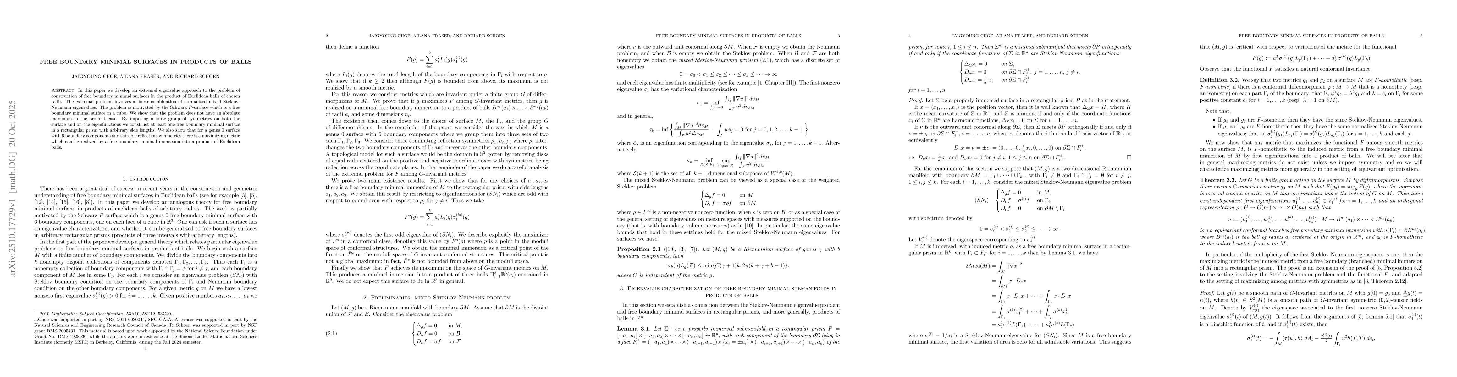 Thumbnail for Free boundary minimal surfaces in products of balls