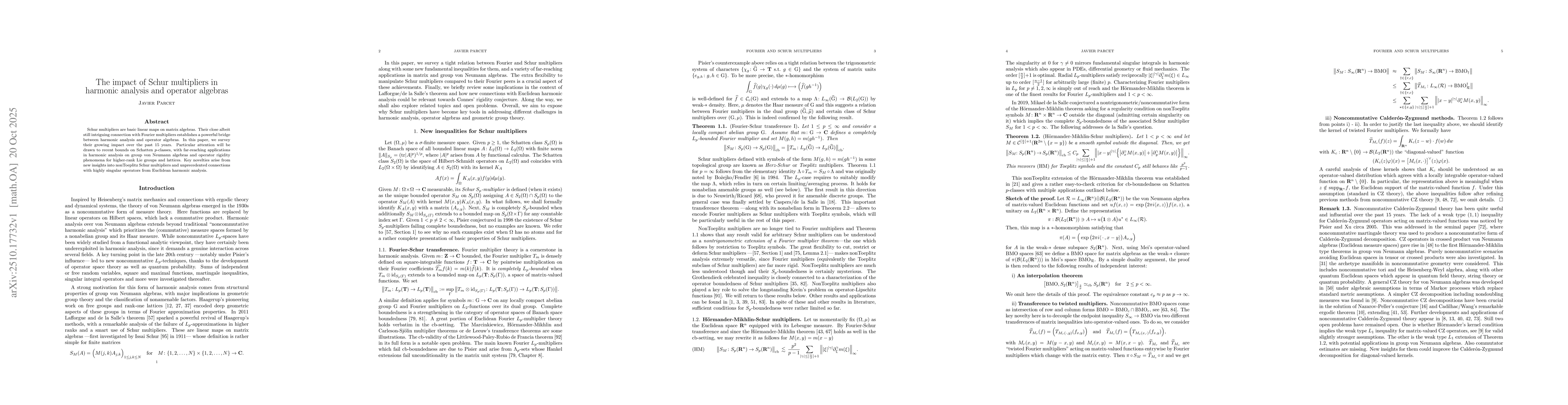 Thumbnail for The impact of Schur multipliers in harmonic analysis and operator
  algebras