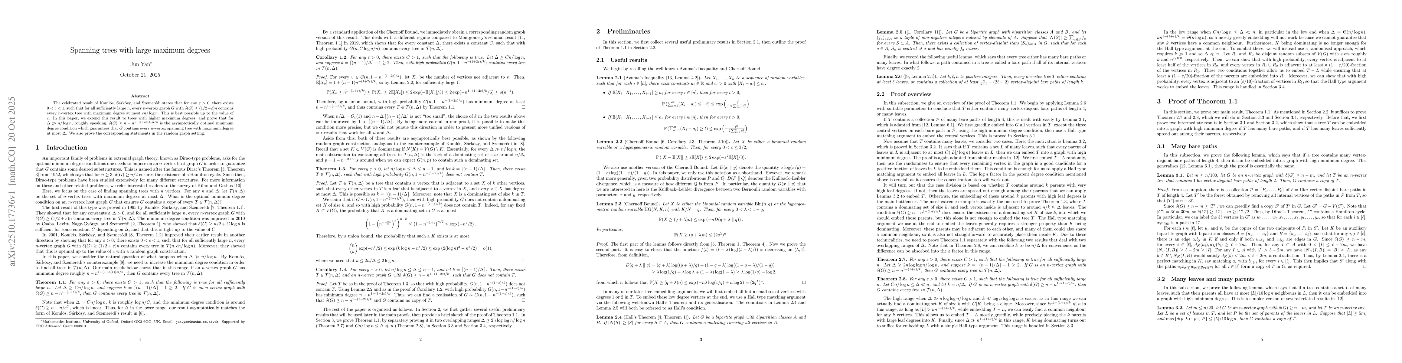 Thumbnail for Spanning trees with large maximum degrees