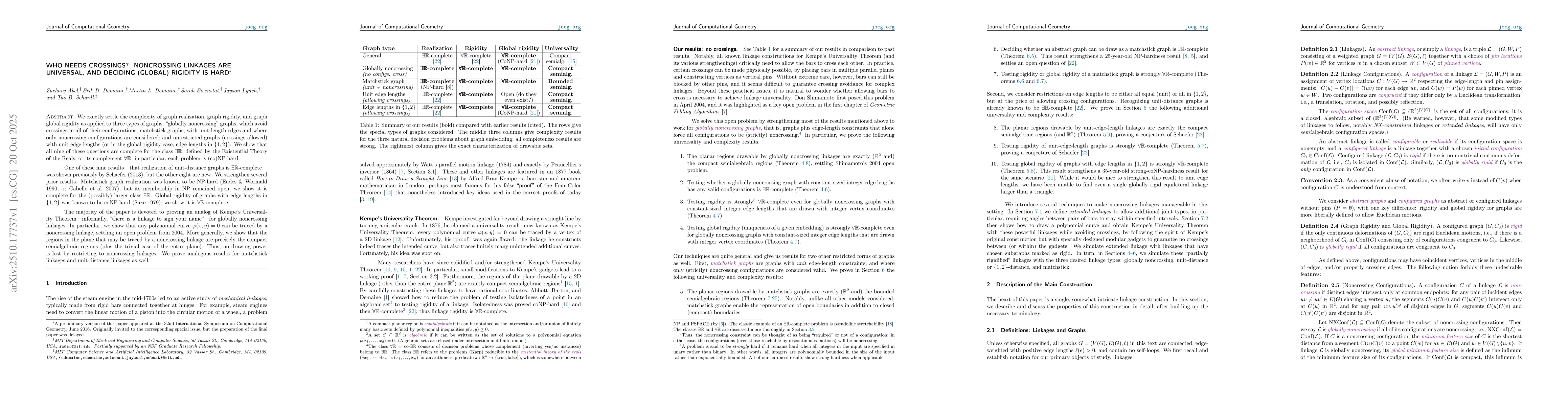 Thumbnail for Who Needs Crossings?: Noncrossing Linkages are Universal, and Deciding
  (Global) Rigidity is Hard