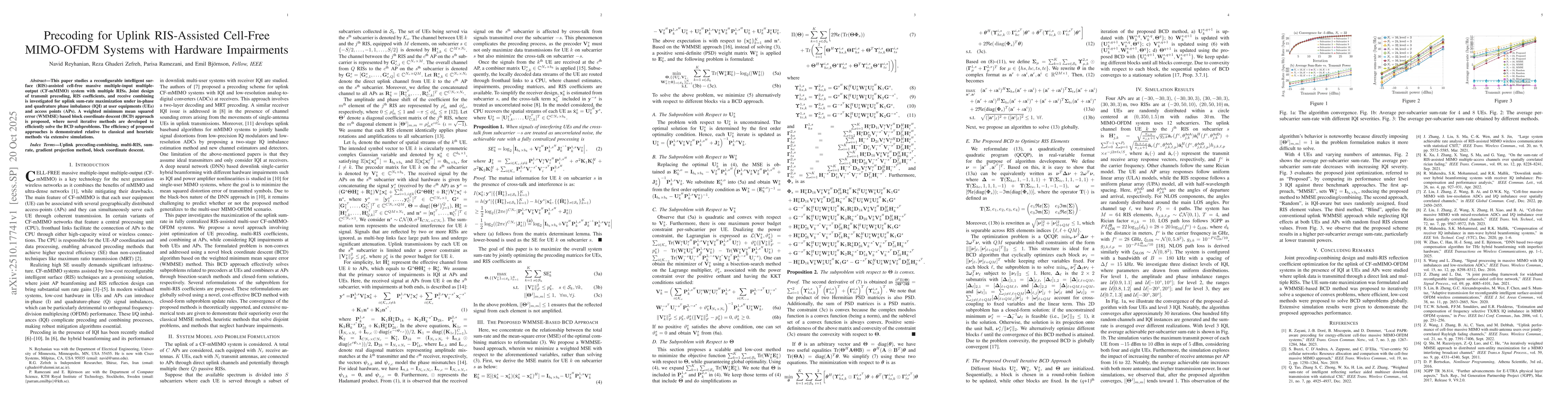 Thumbnail for Precoding for Uplink RIS-Assisted Cell-Free MIMO-OFDM Systems with
  Hardware Impairments
