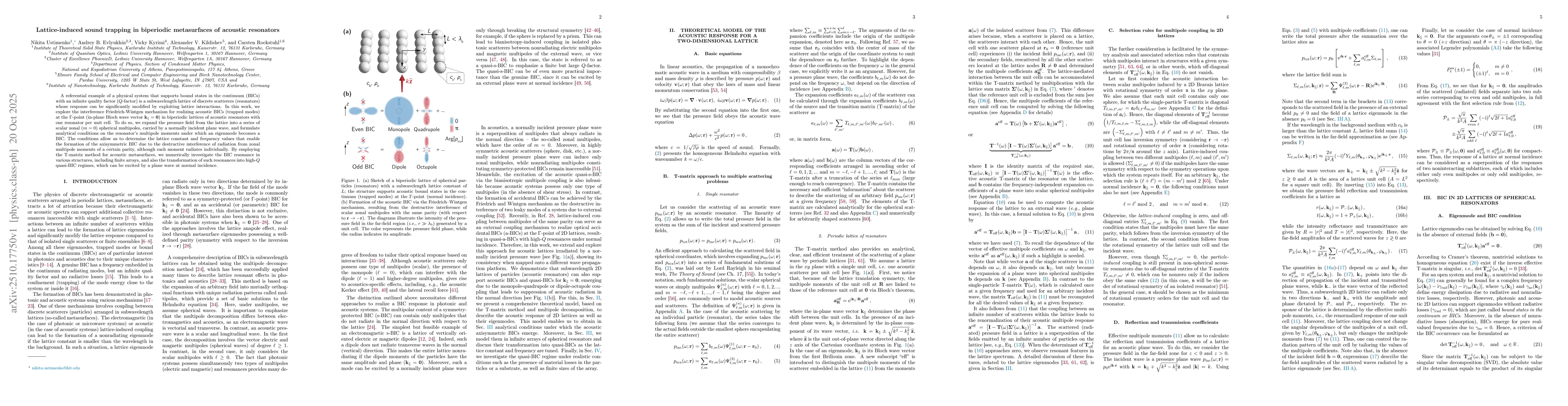 Thumbnail for Lattice-induced sound trapping in biperiodic metasurfaces of acoustic
  resonators
