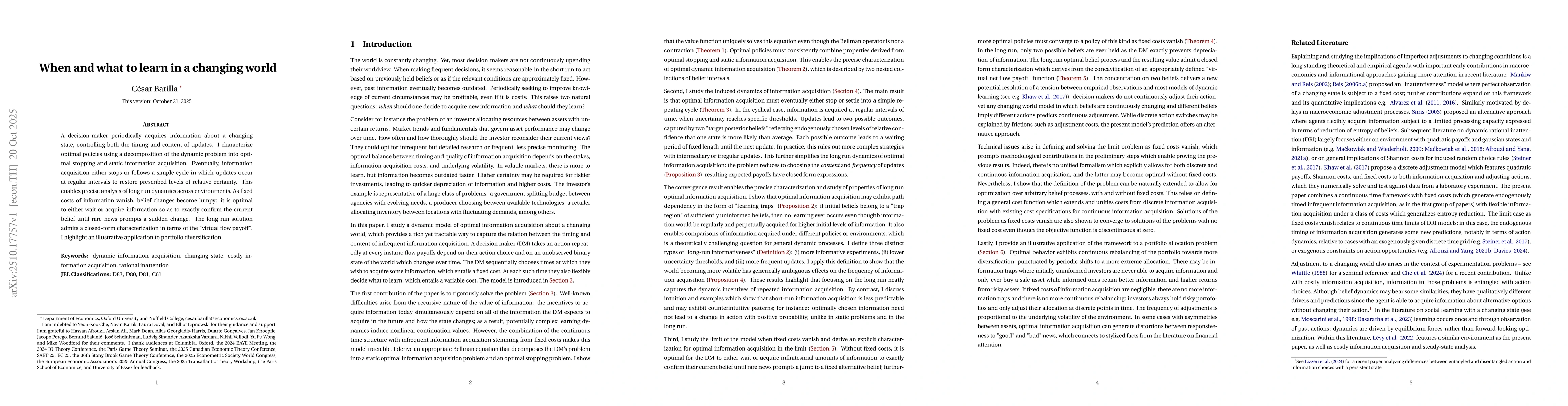 Thumbnail for When and what to learn in a changing world