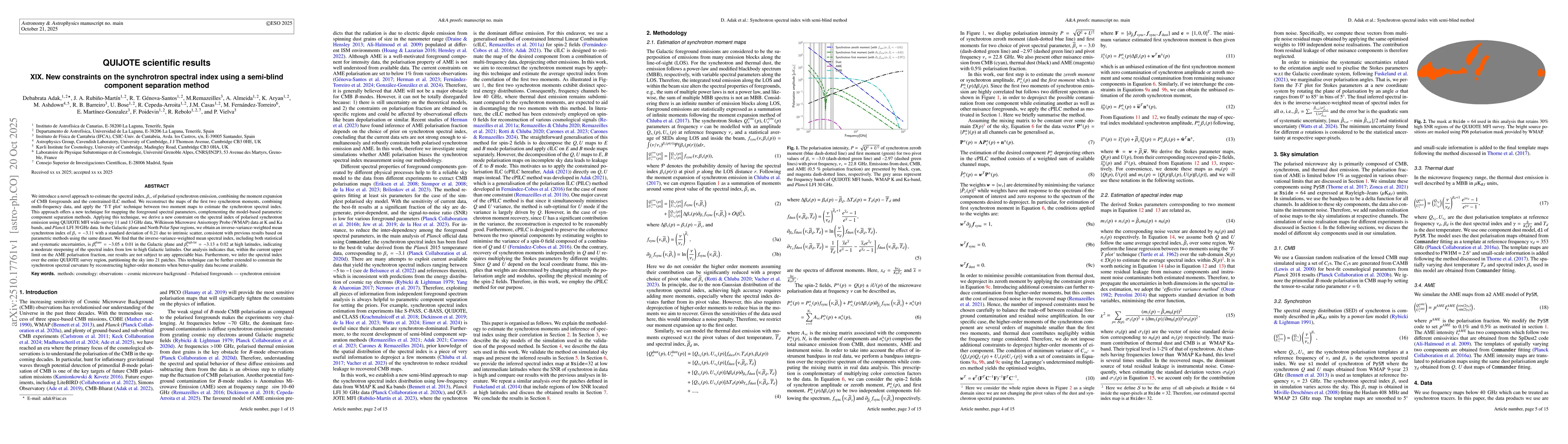 Thumbnail for QUIJOTE scientific results XIX. New constraints on the synchrotron
  spectral index using a semi-blind component separation method