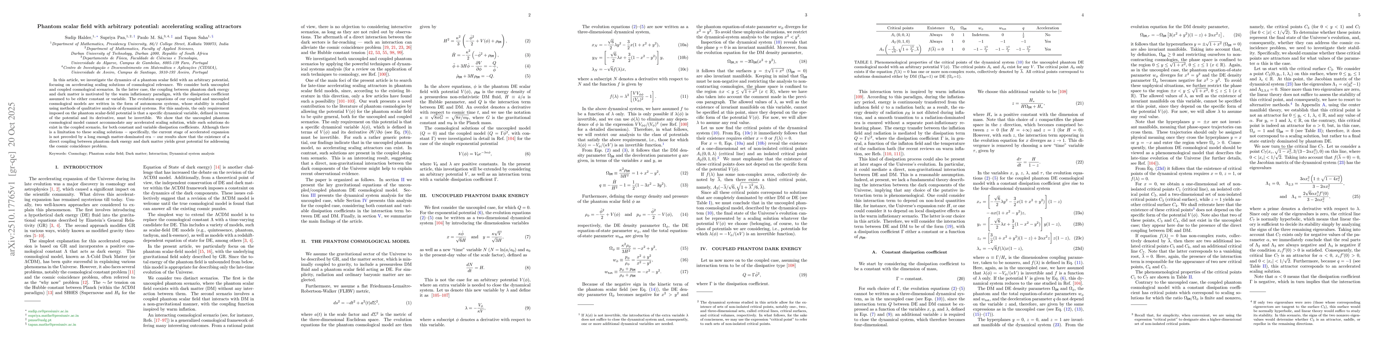 Thumbnail for Phantom scalar field with arbitrary potential: accelerating scaling
  attractors