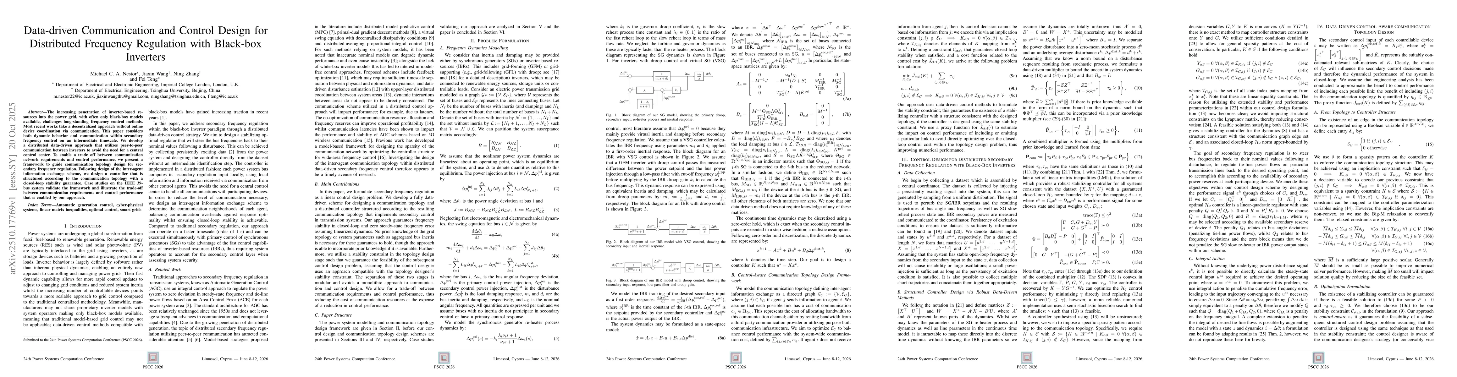 Thumbnail for Data-driven Communication and Control Design for Distributed Frequency
  Regulation with Black-box Inverters