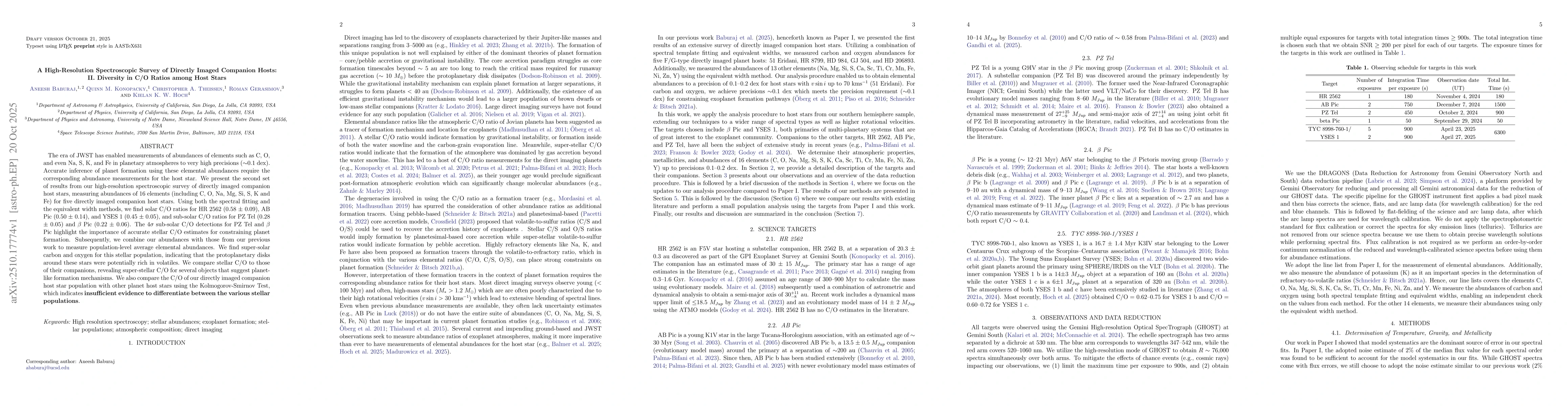 Thumbnail for A High-Resolution Spectroscopic Survey of Directly Imaged Companion
  Hosts: II. Diversity in C/O Ratios among Host Stars
