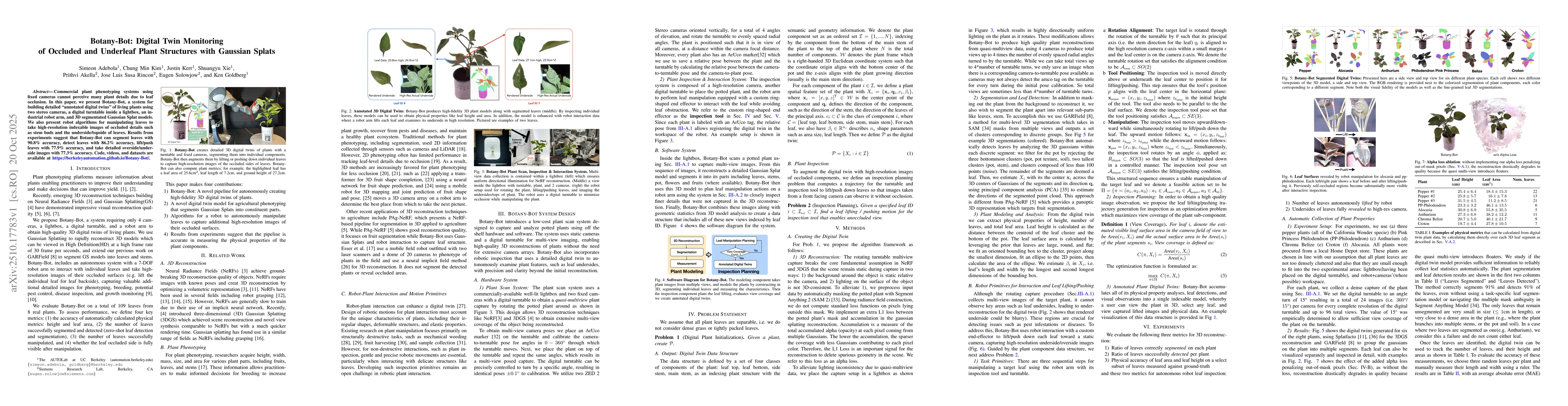 Thumbnail for Botany-Bot: Digital Twin Monitoring of Occluded and Underleaf Plant
  Structures with Gaussian Splats