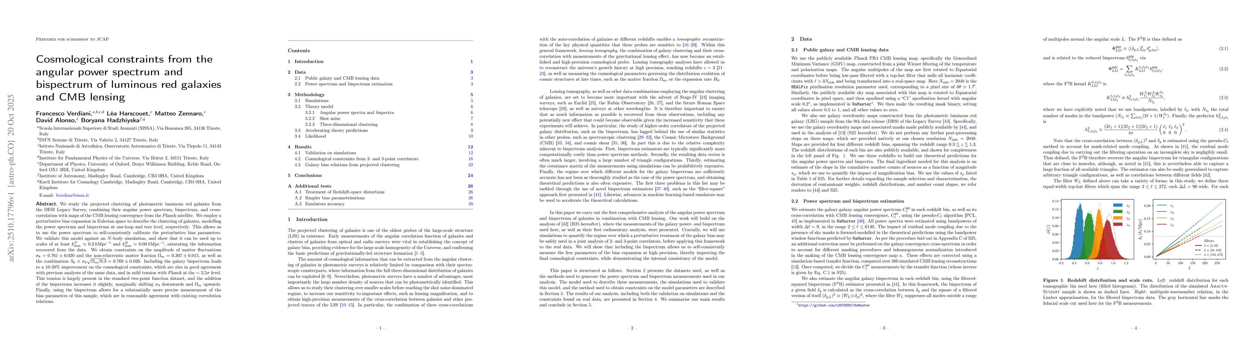 Thumbnail for Cosmological constraints from the angular power spectrum and bispectrum
  of luminous red galaxies and CMB lensing