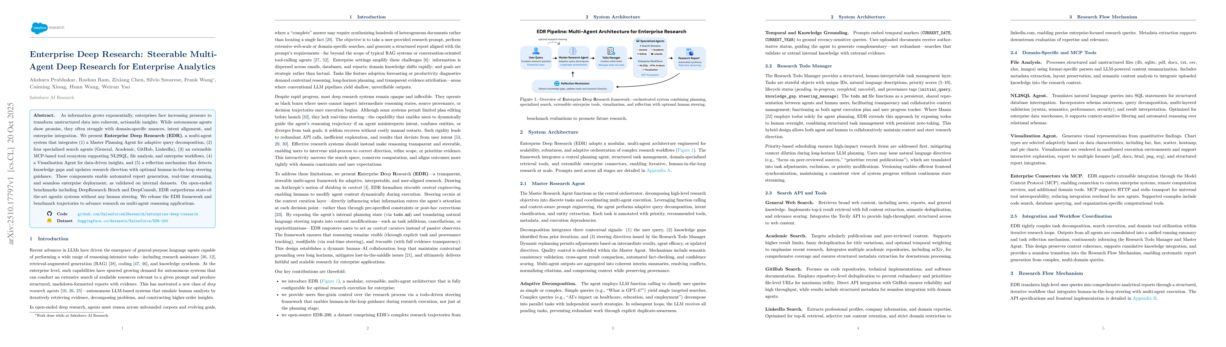 Thumbnail for Enterprise Deep Research: Steerable Multi-Agent Deep Research for
  Enterprise Analytics