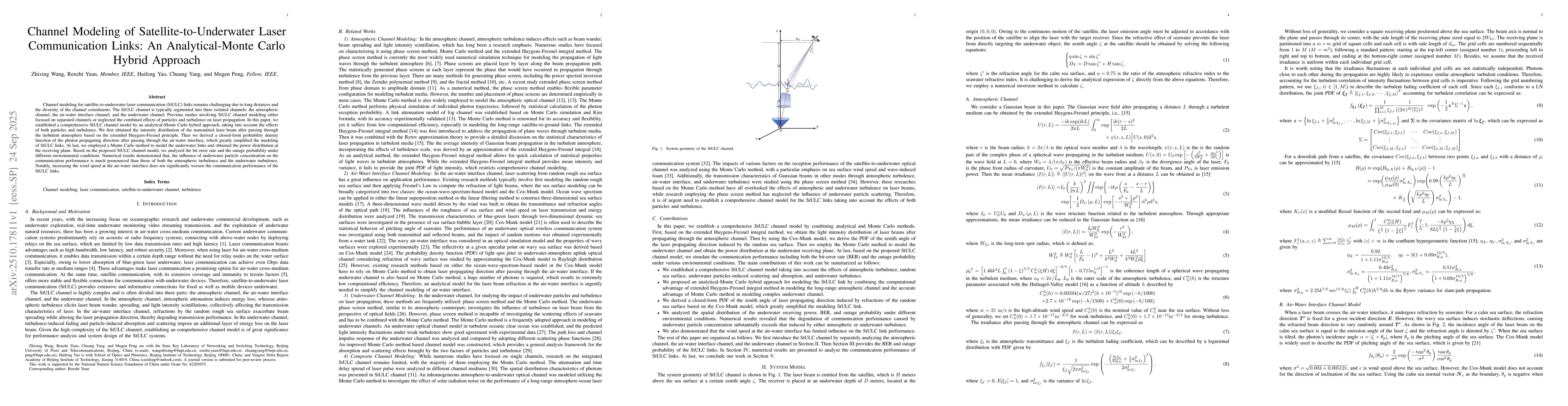 Thumbnail for Channel Modeling of Satellite-to-Underwater Laser Communication Links:
  An Analytical-Monte Carlo Hybrid Approach