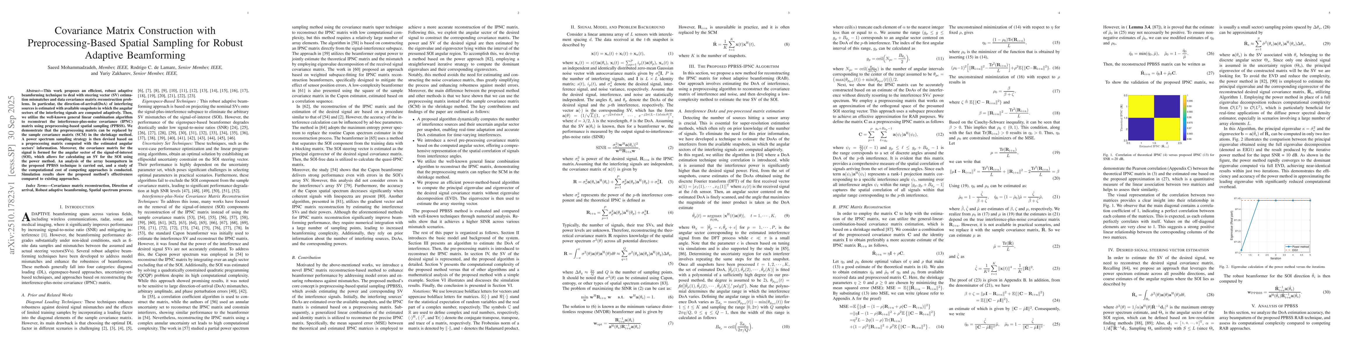 Thumbnail for Covariance Matrix Construction with Preprocessing-Based Spatial Sampling
  for Robust Adaptive Beamforming