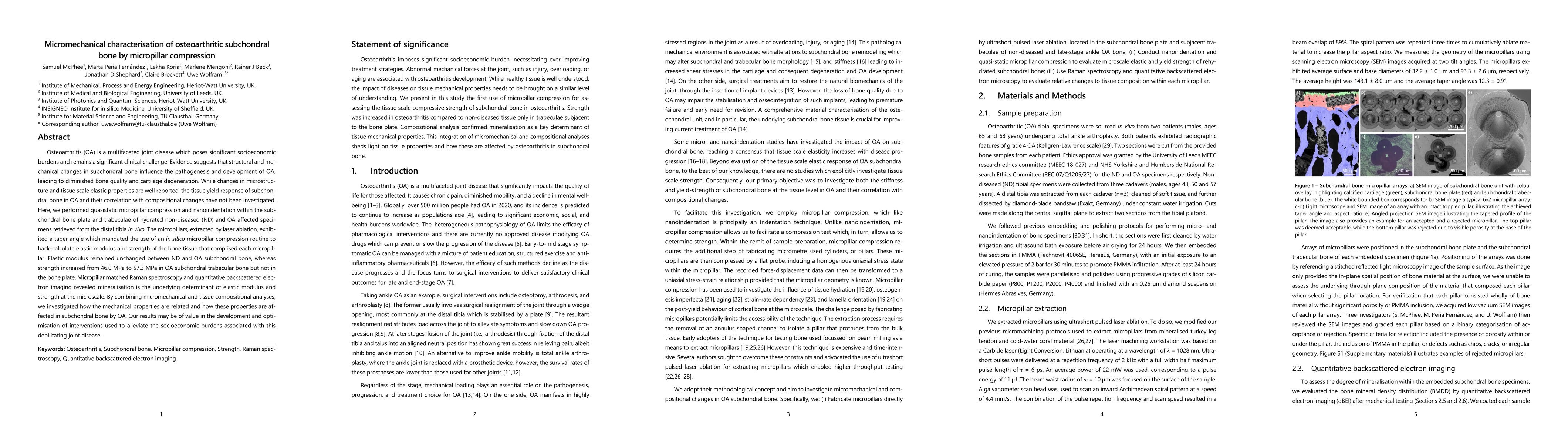 Thumbnail for Micromechanical characterisation of osteoarthritic subchondral bone by
  micropillar compression