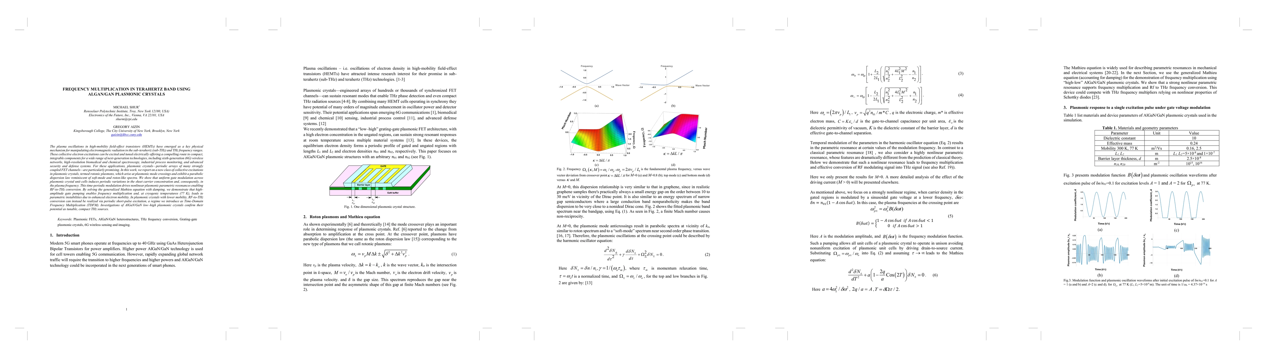 Thumbnail for Frequency multiplication in Terahertz band using AlGaN/GaN plasmonic
  crystals
