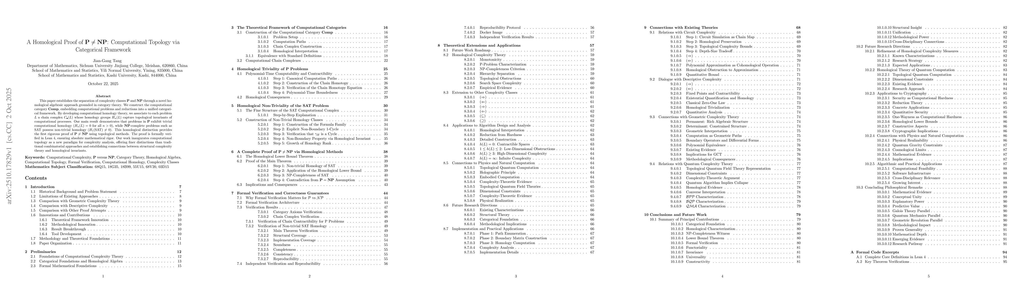 Thumbnail for A Homological Proof of $\mathbf{P} \neq \mathbf{NP}$: Computational
  Topology via Categorical Framework