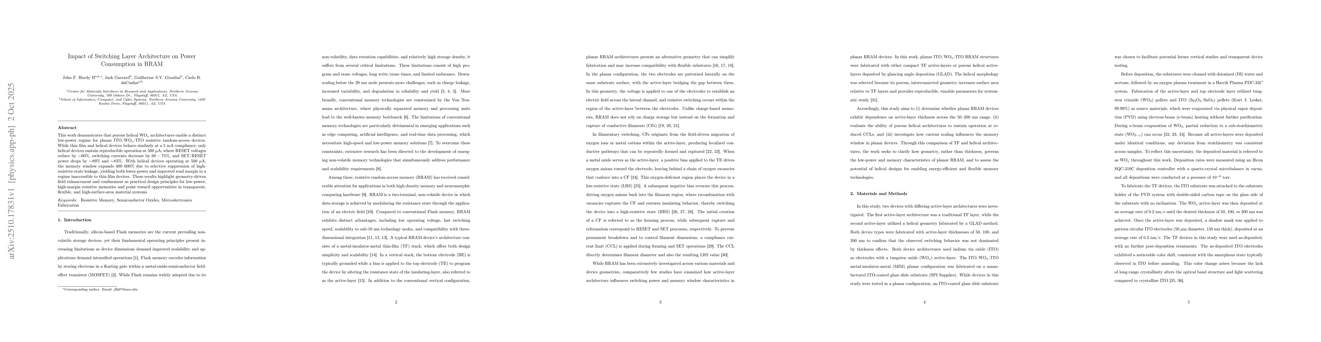 Thumbnail for Impact of Switching Layer Architecture on Power Consumption in RRAM