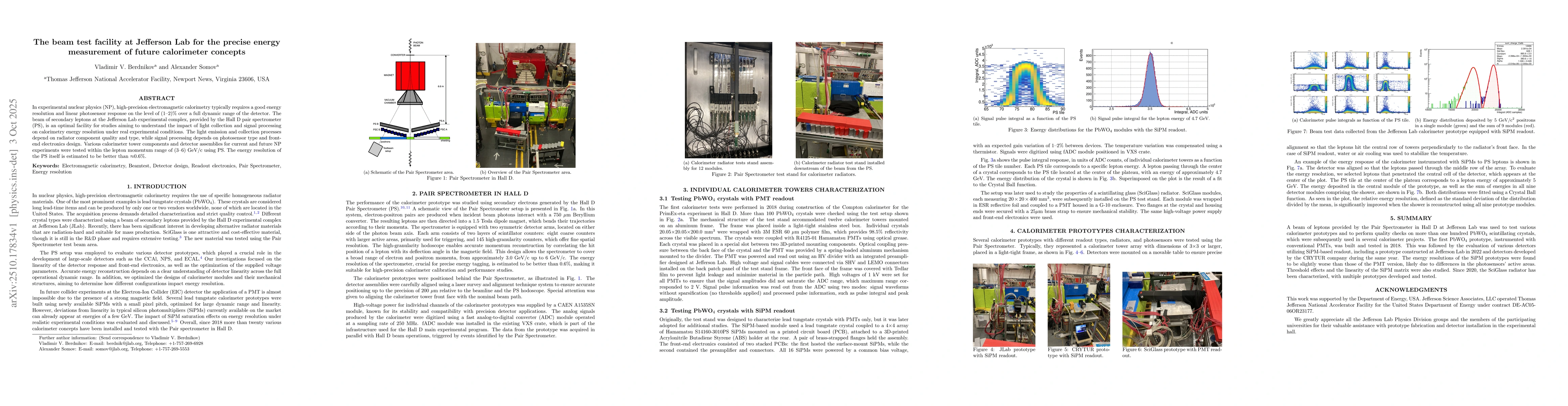 Thumbnail for The beam test facility at Jefferson Lab for the precise energy
  measurement of future calorimeter concepts