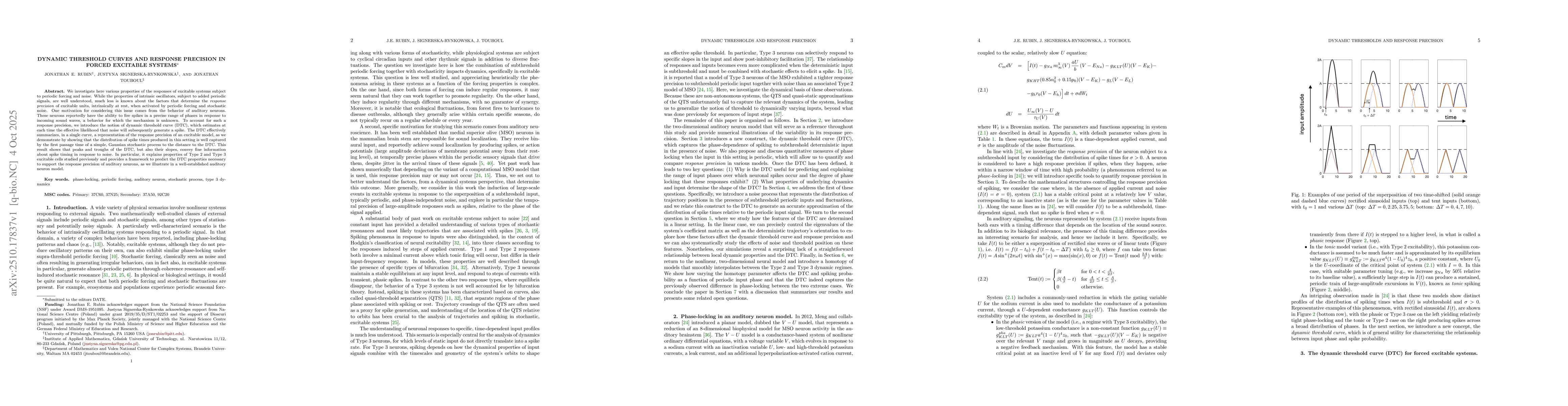 Thumbnail for Dynamic threshold curves and response precision in forced excitable
  systems