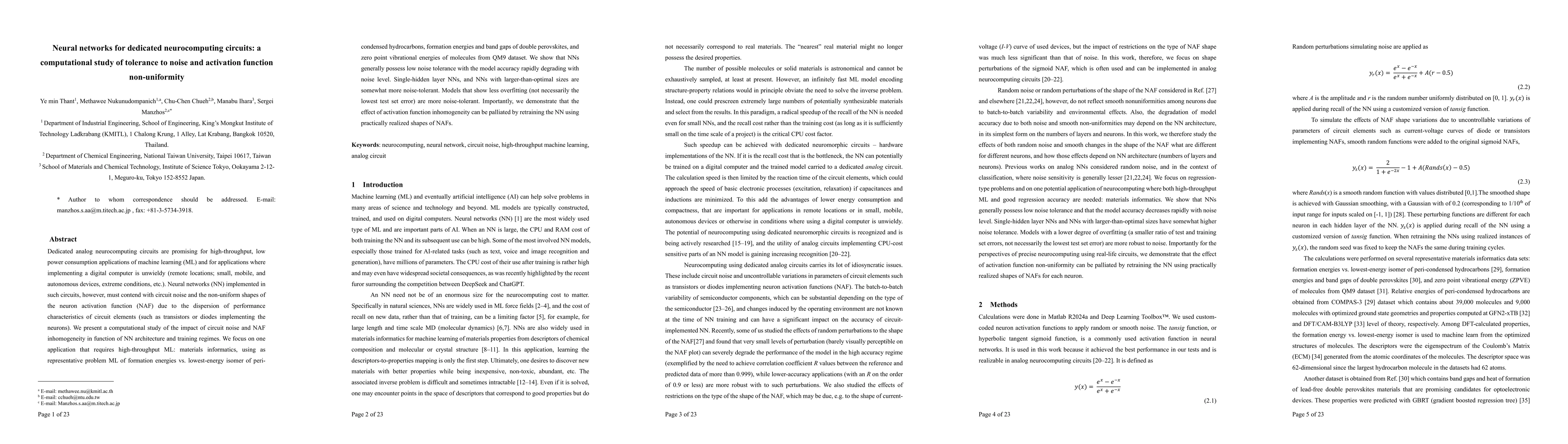 Thumbnail for Neural networks for neurocomputing circuits: a computational study of
  tolerance to noise and activation function non-uniformity when machine
  learning materials properties