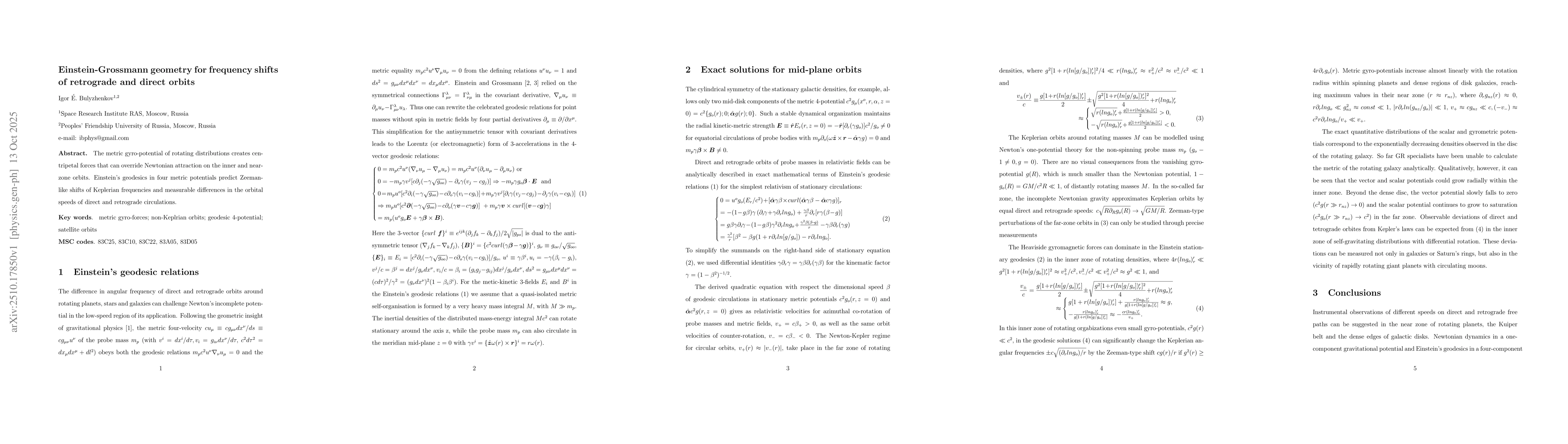 Thumbnail for Einstein-Grossmann geometry for frequency shifts of retrograde and
  direct orbits