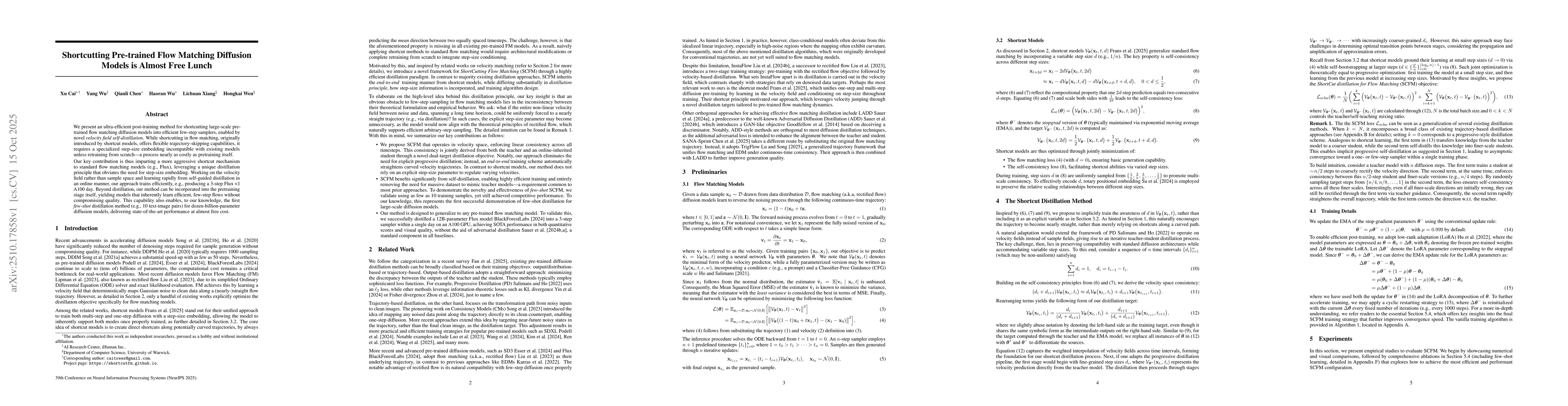 Thumbnail for Shortcutting Pre-trained Flow Matching Diffusion Models is Almost Free
  Lunch