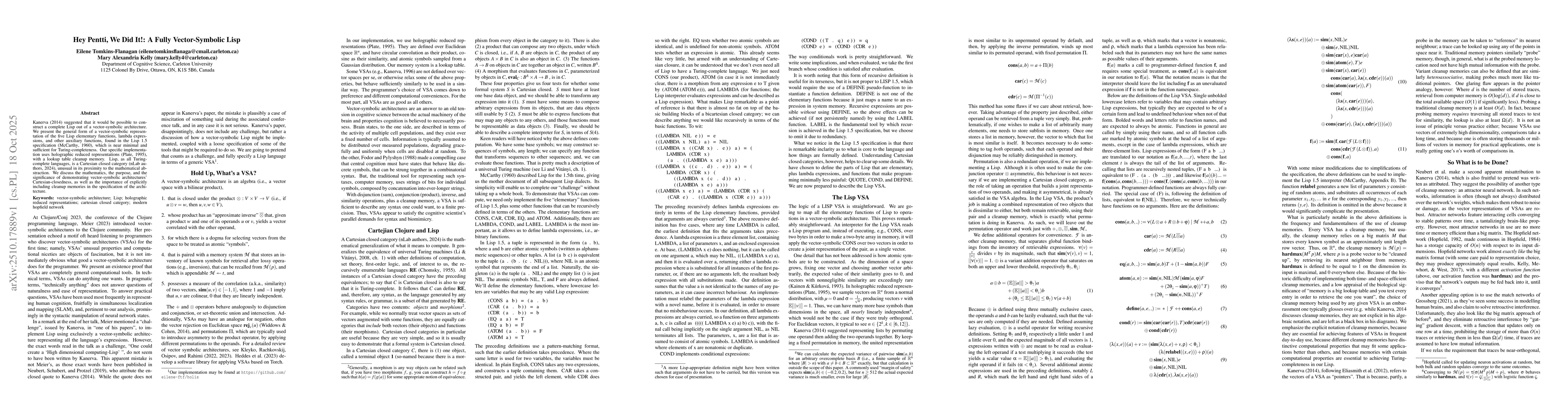 Thumbnail for Hey Pentti, We Did It!: A Fully Vector-Symbolic Lisp