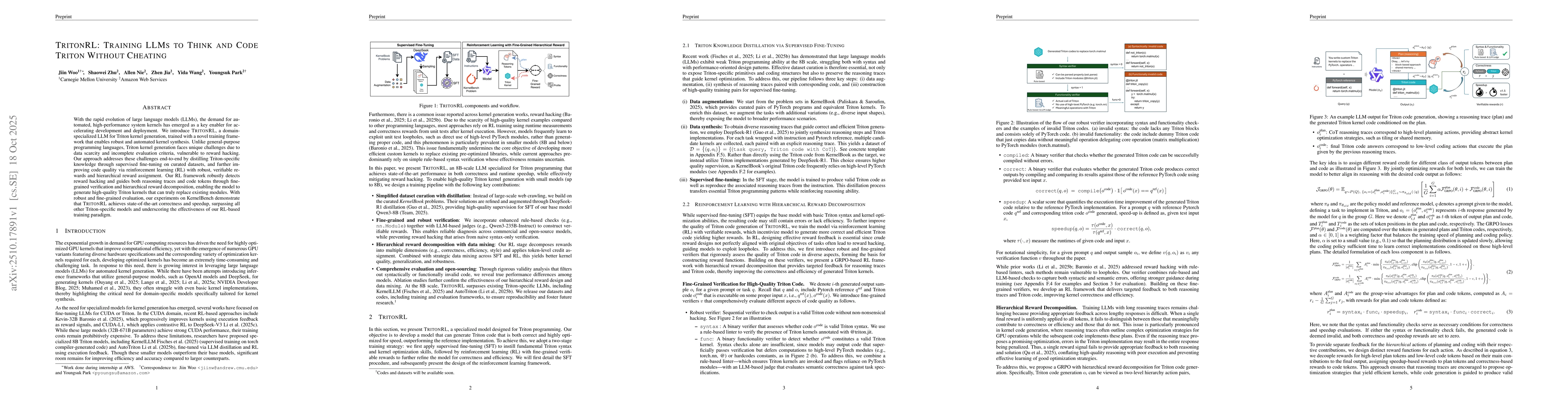 Thumbnail for TritonRL: Training LLMs to Think and Code Triton Without Cheating