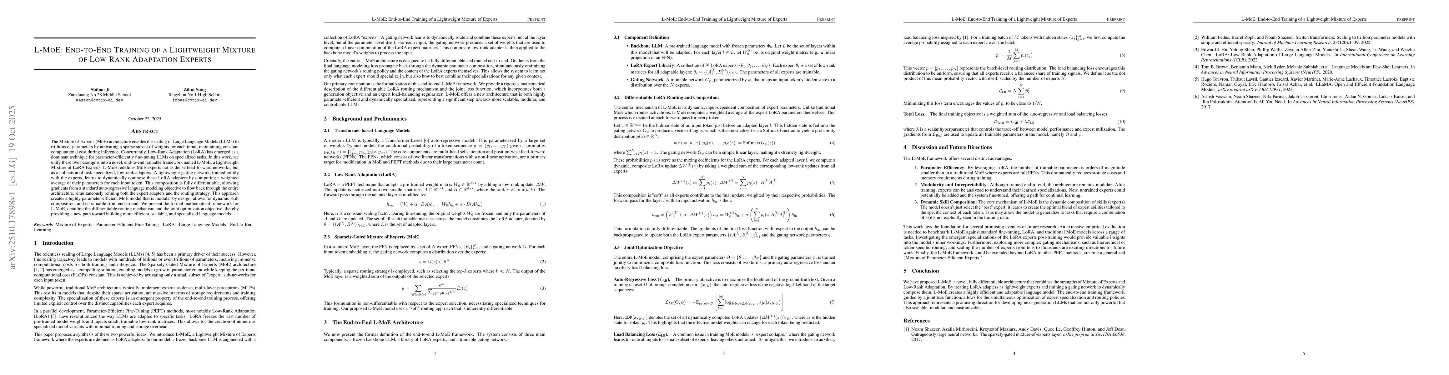 Thumbnail for L-MoE: End-to-End Training of a Lightweight Mixture of Low-Rank
  Adaptation Experts