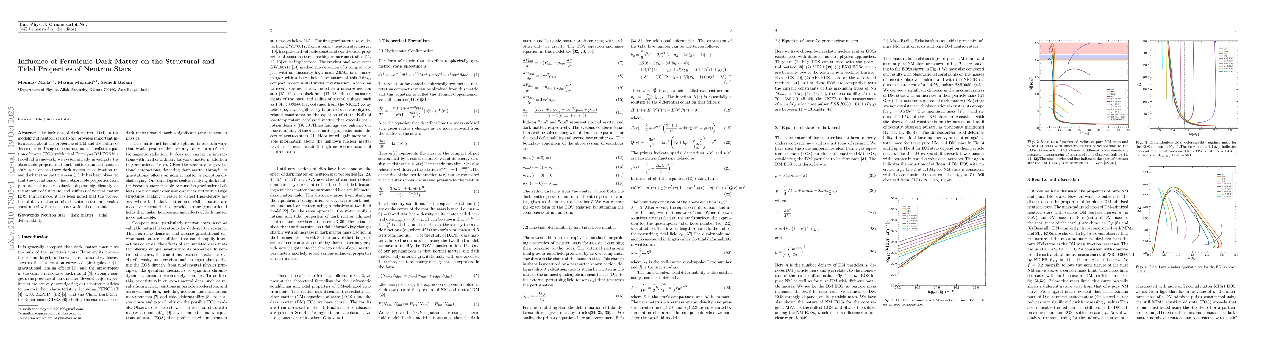 Thumbnail for Influence of Fermionic Dark Matter on the Structural and Tidal
  Properties of Neutron Stars