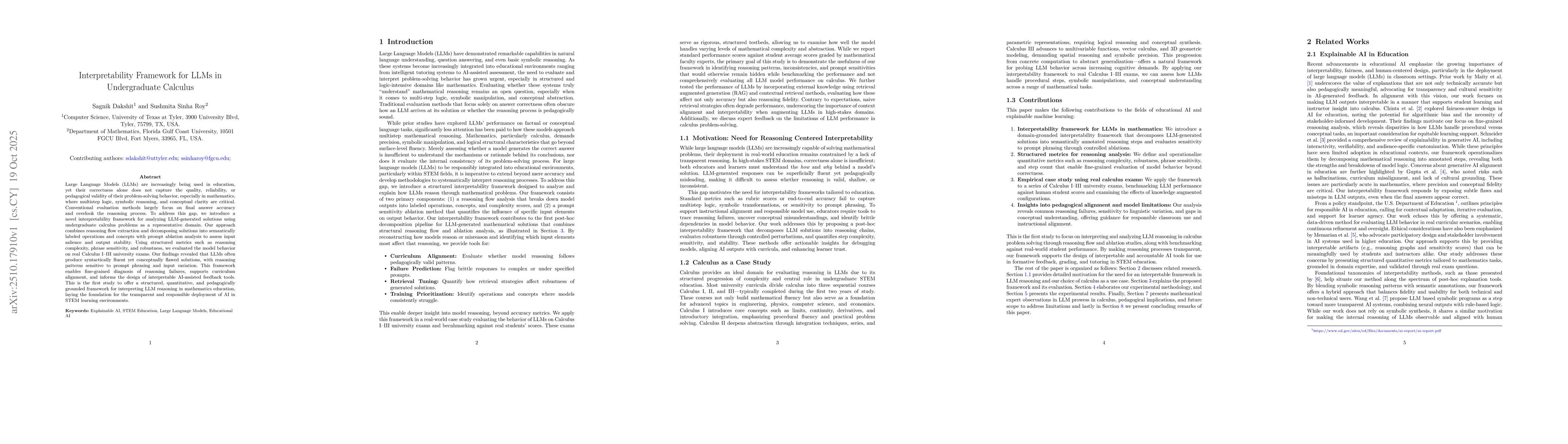 Thumbnail for Interpretability Framework for LLMs in Undergraduate Calculus