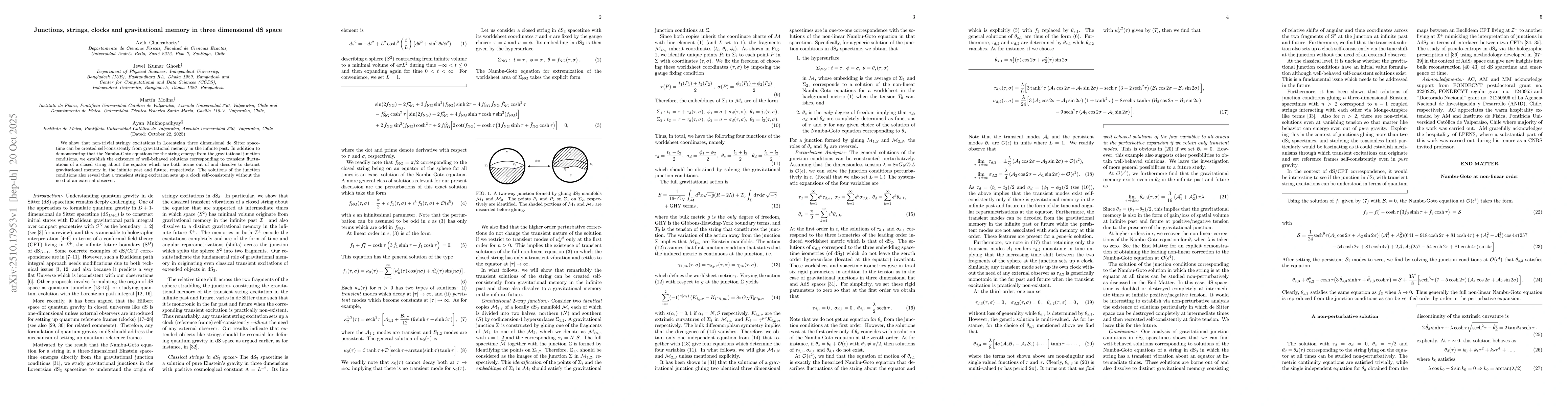 Thumbnail for Junctions, strings, clocks and gravitational memory in three dimensional
  dS space