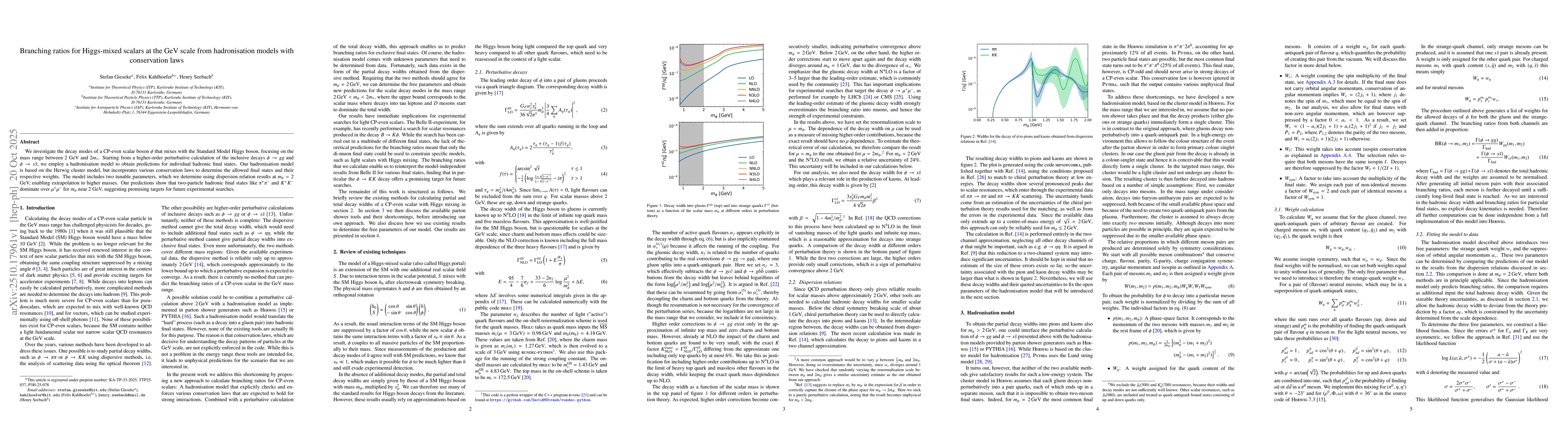 Thumbnail for Branching ratios for Higgs-mixed scalars at the GeV scale from
  hadronisation models with conservation laws