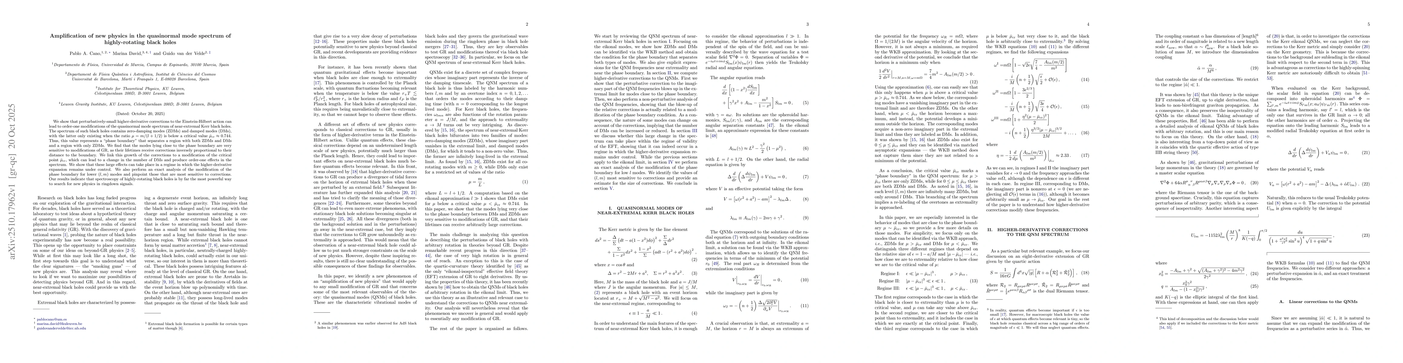 Thumbnail for Amplification of new physics in the quasinormal mode spectrum of
  highly-rotating black holes