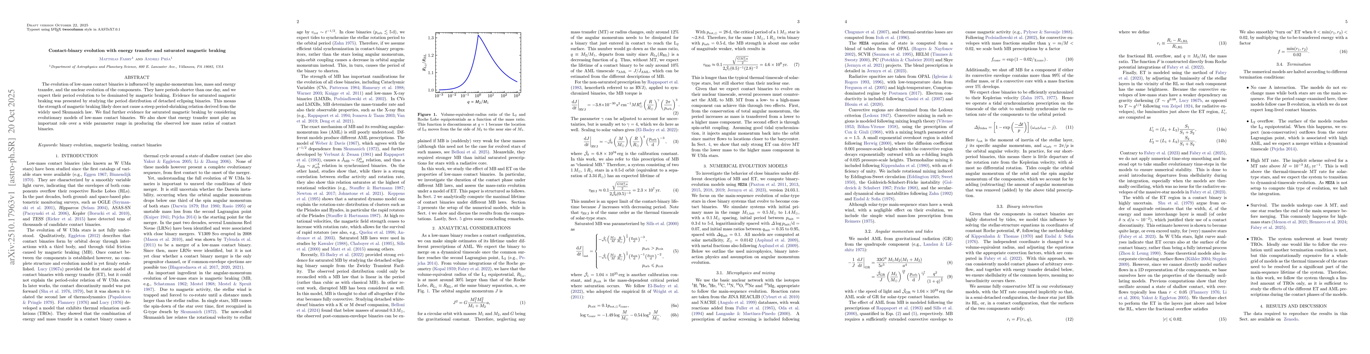 Thumbnail for Contact-binary evolution with energy transfer and saturated magnetic
  braking