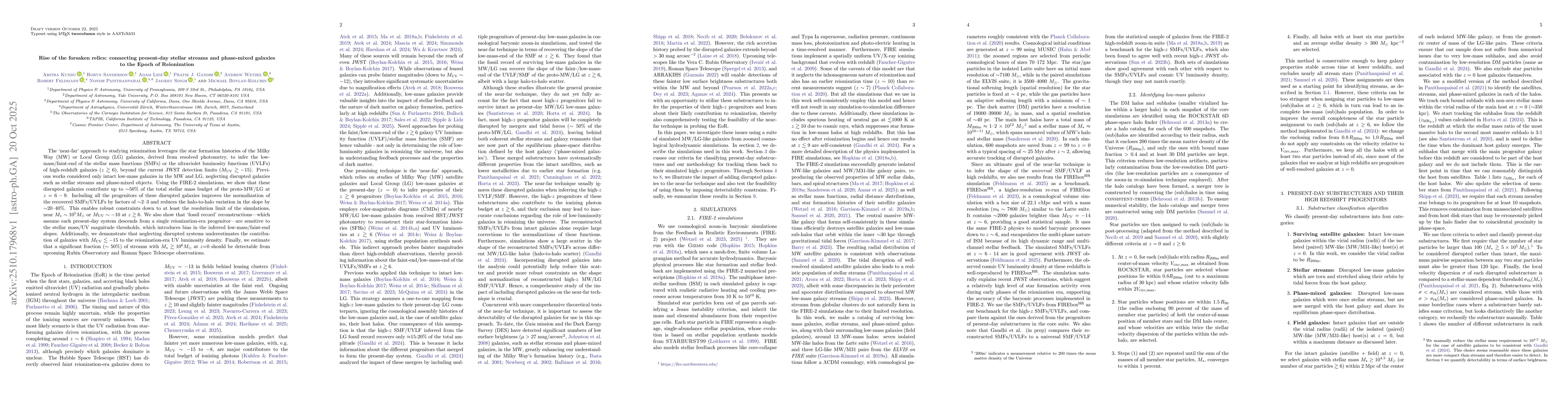 Thumbnail for Rise of the forsaken relics: connecting present-day stellar streams and
  phase-mixed galaxies to the Epoch of Reionization