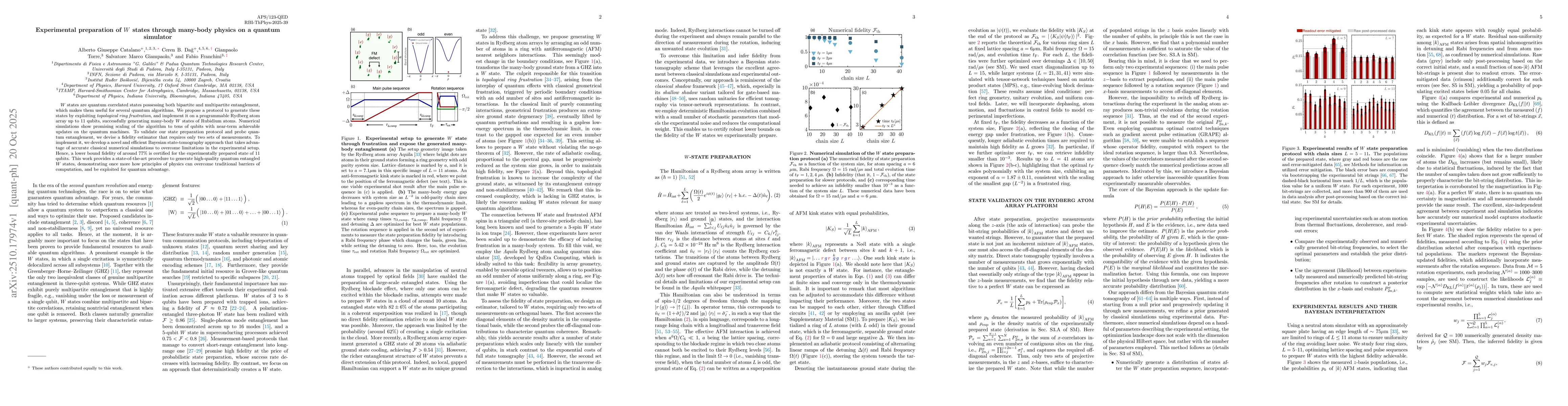 Thumbnail for Experimental preparation of W states through many-body physics on a
  quantum simulator