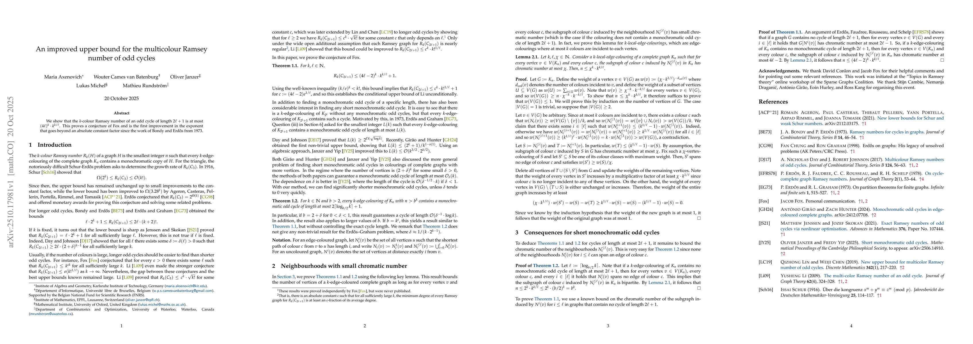 Thumbnail for An improved upper bound for the multicolour Ramsey number of odd cycles