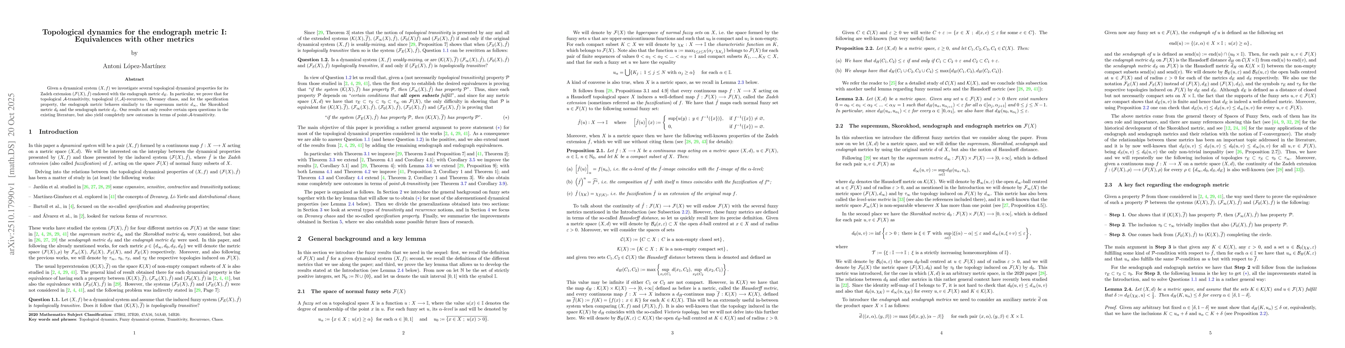 Thumbnail for Topological dynamics for the endograph metric I: Equivalences with other
  metrics