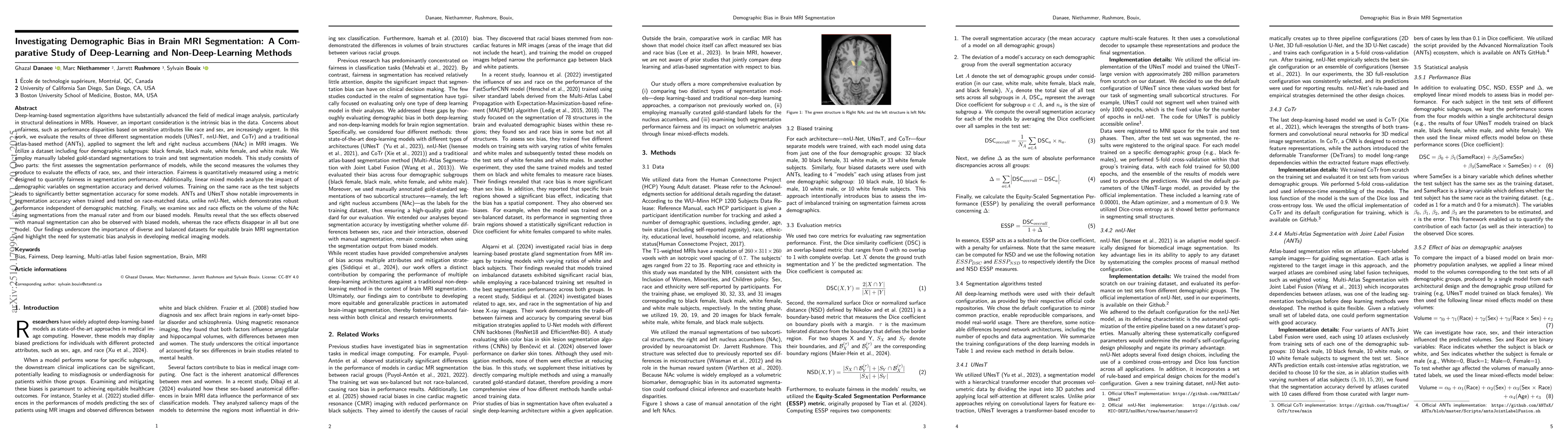 Thumbnail for Investigating Demographic Bias in Brain MRI Segmentation: A Comparative
  Study of Deep-Learning and Non-Deep-Learning Methods